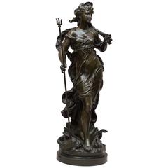 Bronze Figure of Salacia, Who Was Neptune's Wife, Artist Signed