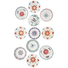 Vintage Hand-Painted Porcelain Plates, France, Early 20th Century, Set of 11