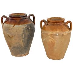 Pair of Large Vintage Terracotta Jars, Handmade in Puglia, Late 19th Century