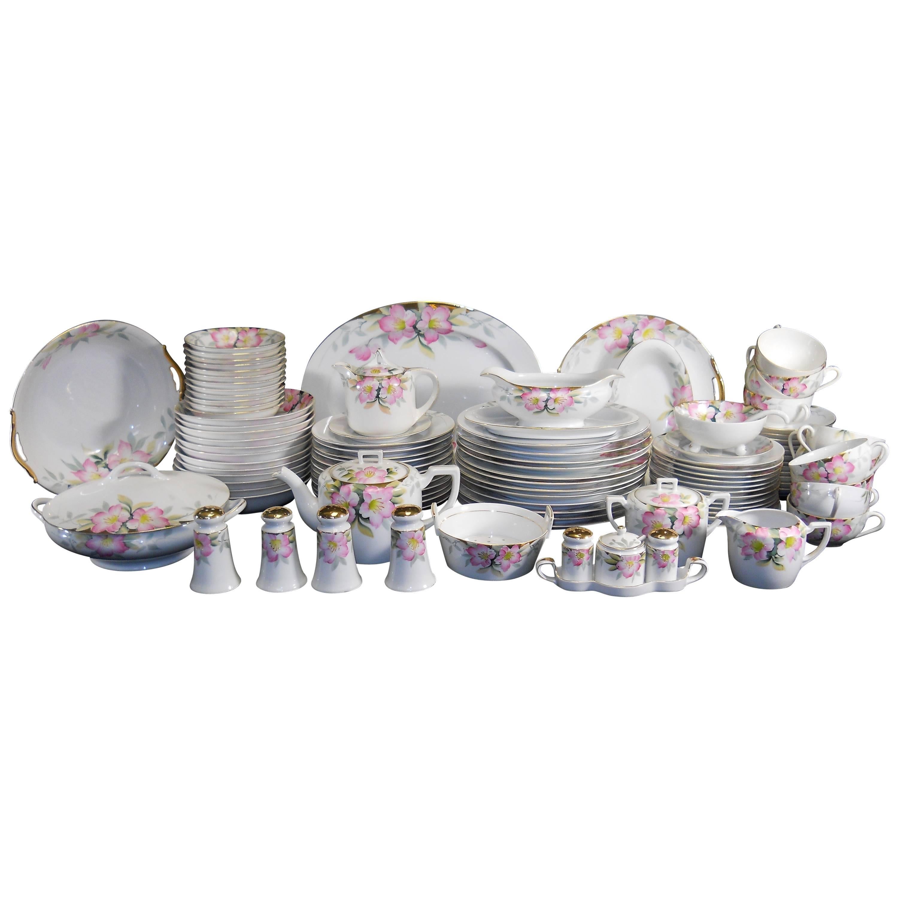 Noritake China Azalea Pattern Hand-Painted Service for 12 Plue Serving