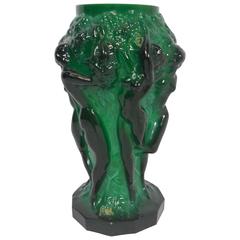 Vintage Art Deco Malachite Glass Vase by Riedel Glass for Schlevogt's 1930s Ingrid Line