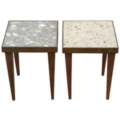 Pair of Italian Terrazzo Drinks Tables with Brass Details