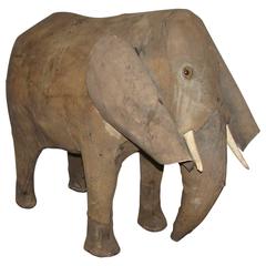 Early Leather Elephant Folk Art Footstool Sculpture