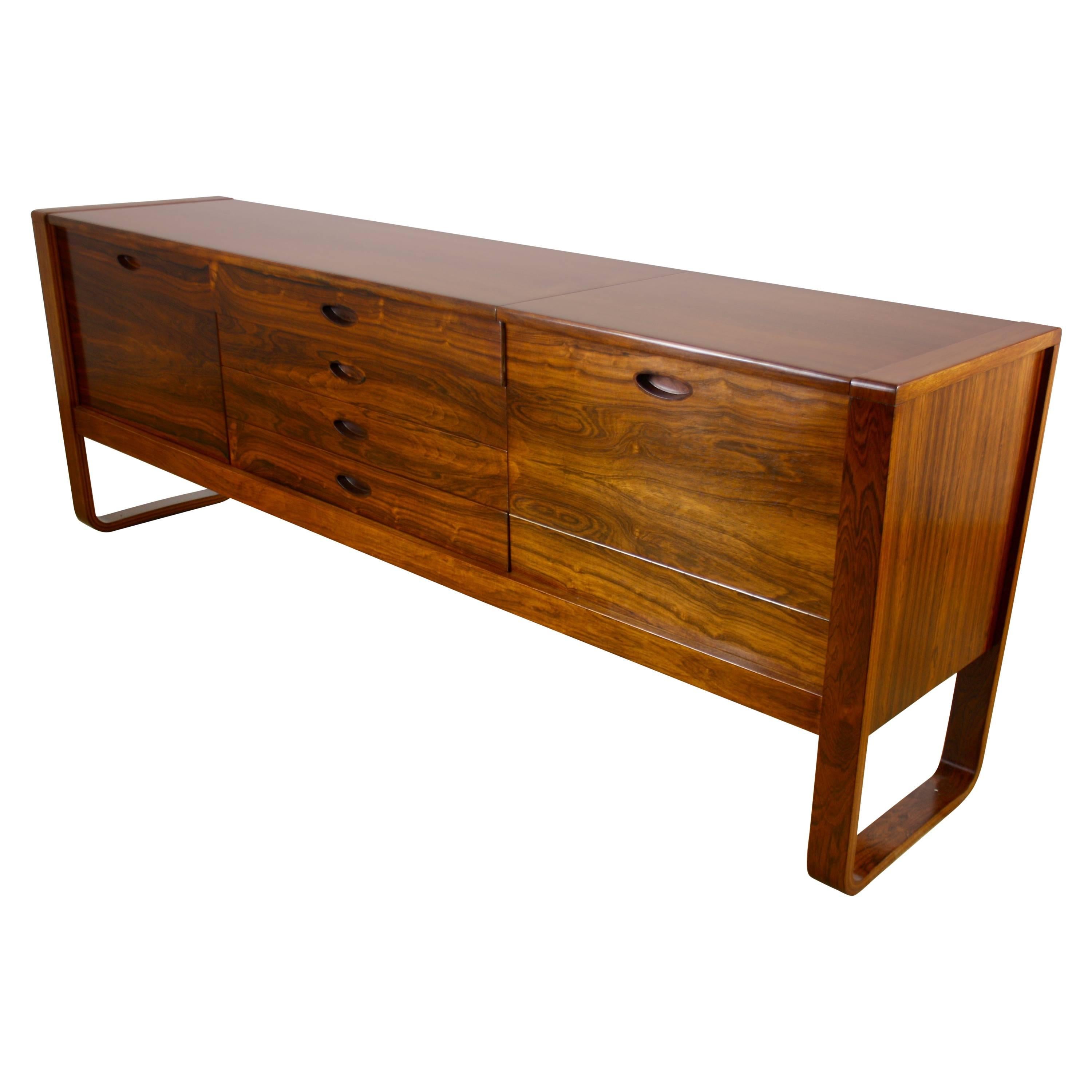 Uniflex Mid-Century Modern Design Rosewood Sideboard Credenza with Bentwood Leg