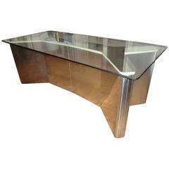 1970s Ypsilon Stainless Steel and Parchment Table or Desk