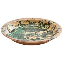 Hand-Painted Large Ceramic Bowl with beautiful Mix of Greens, Blues, Oranges 