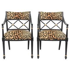 Pair of Lacquered Regency Style Armchairs 