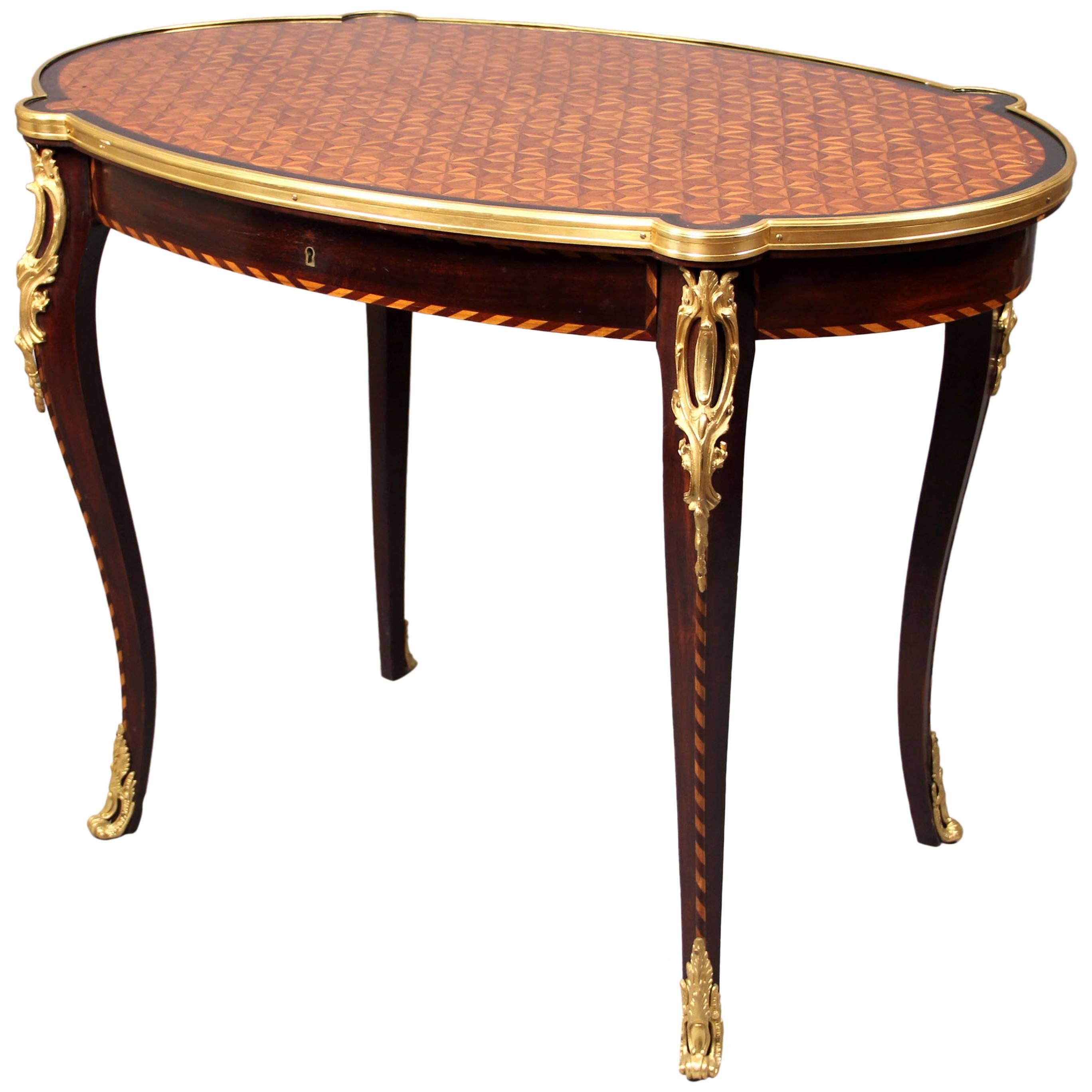 Late 19th Century Gilt Bronze Mounted Parquetry-Top Center Table