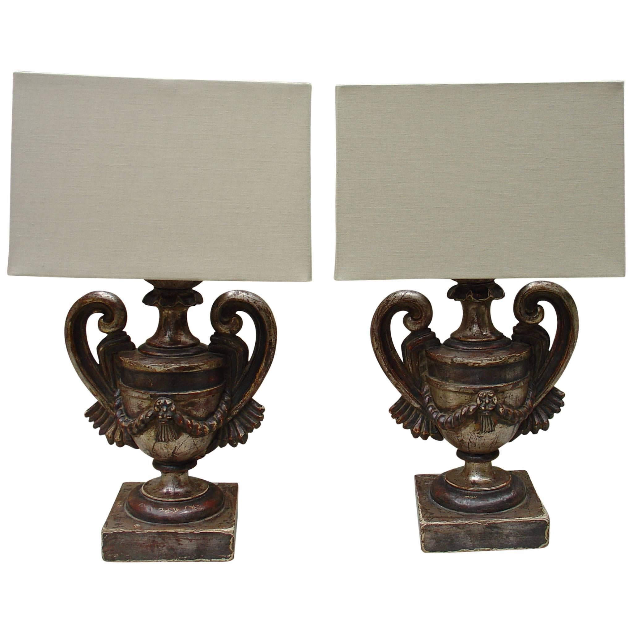 Pair of Italian Candlestick Lamps with Custom Shades