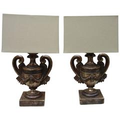 Vintage Pair of Italian Candlestick Lamps with Custom Shades