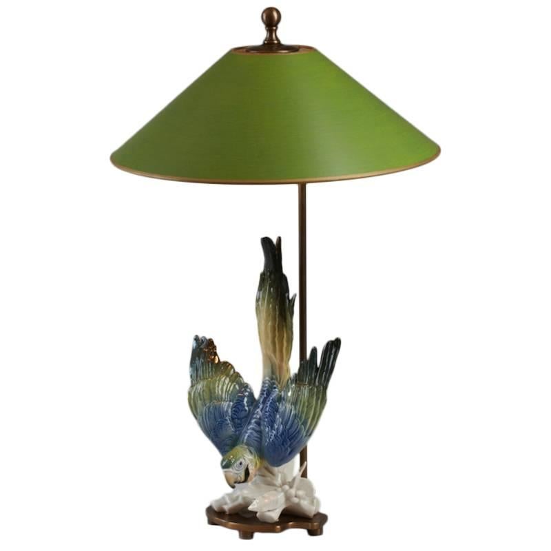 Coloured Porcelain Macaw Mounted as a Table Lamp