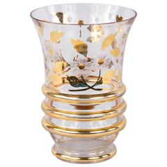 Vintage French 1950s Etched Glass Vase with Daisies