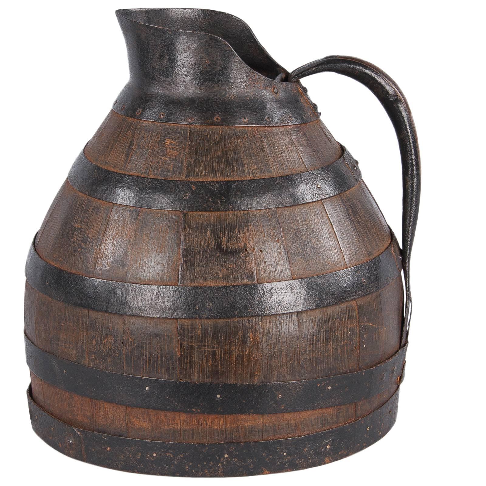 Early 1900s French Barrel-Shaped Wine Pitcher