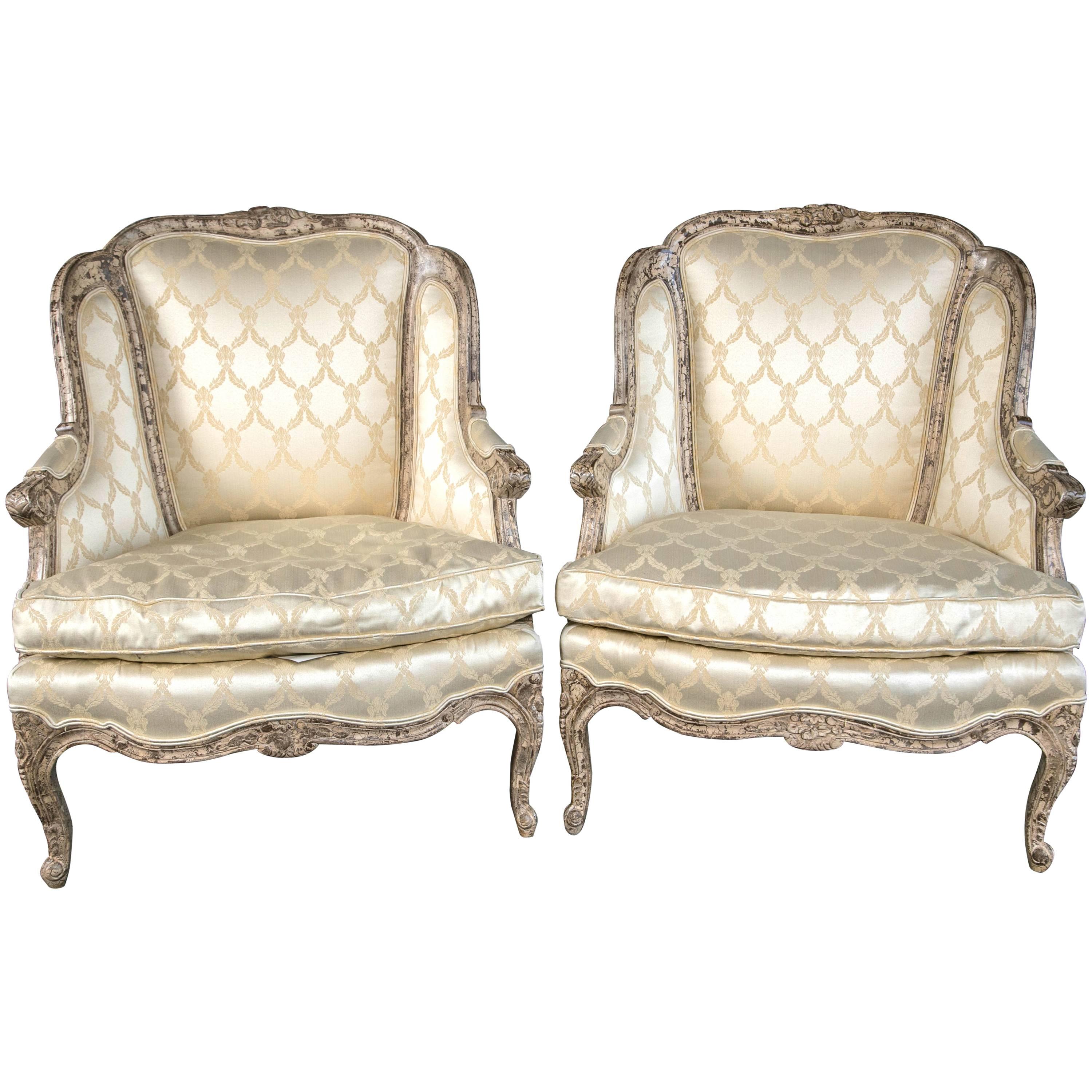 Pair of Louis XV Style Bergere Chairs in the Manner of Jansen