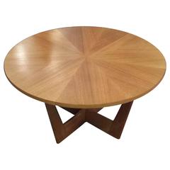 Danish Teak Circular Midcentury Coffee Table with Pie-Shaped Veneered Top