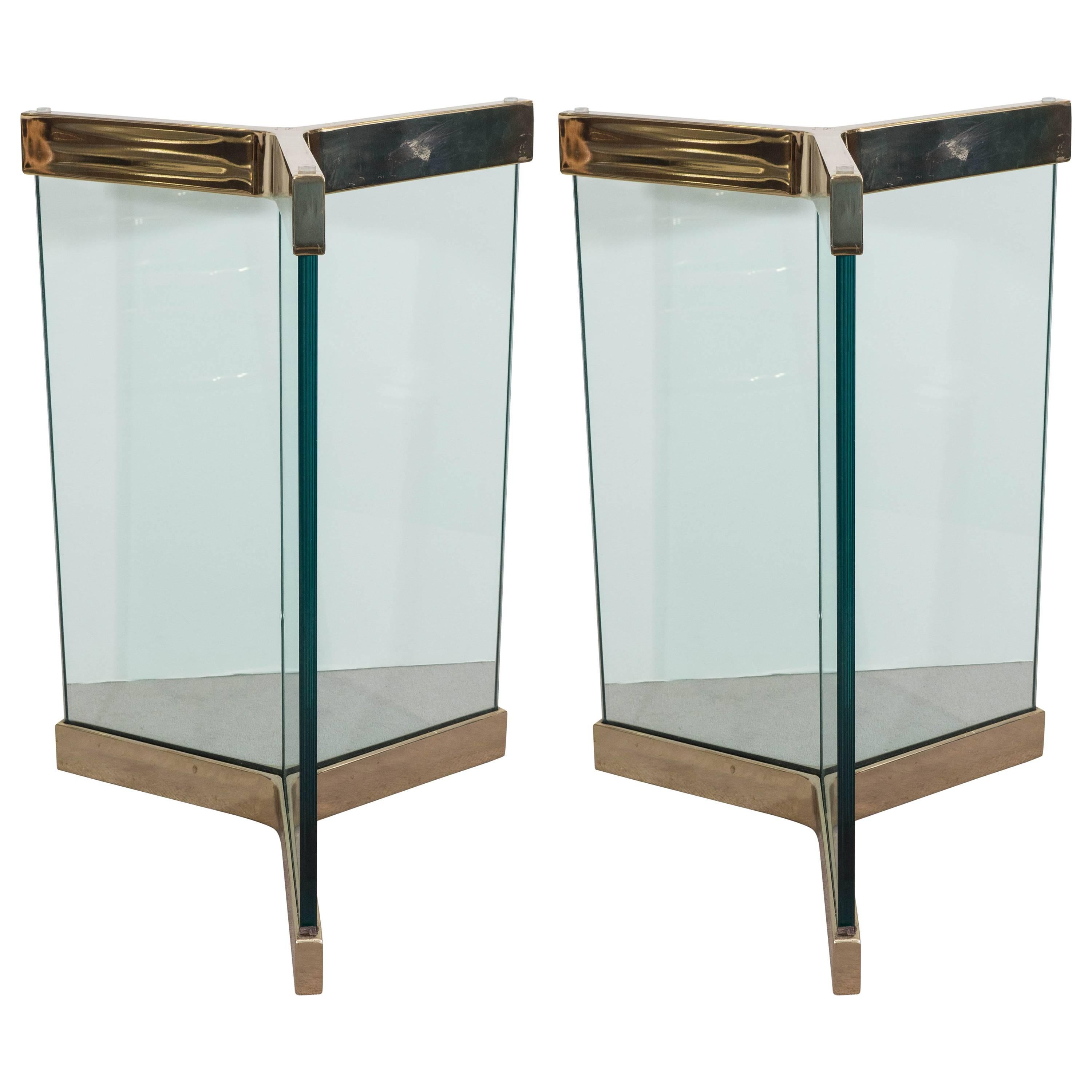 Pair of Leon Rosen Glass and Brass Dining Table Bases for Pace Collection