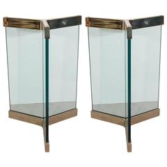 Pair of Leon Rosen Glass and Brass Dining Table Bases for Pace Collection