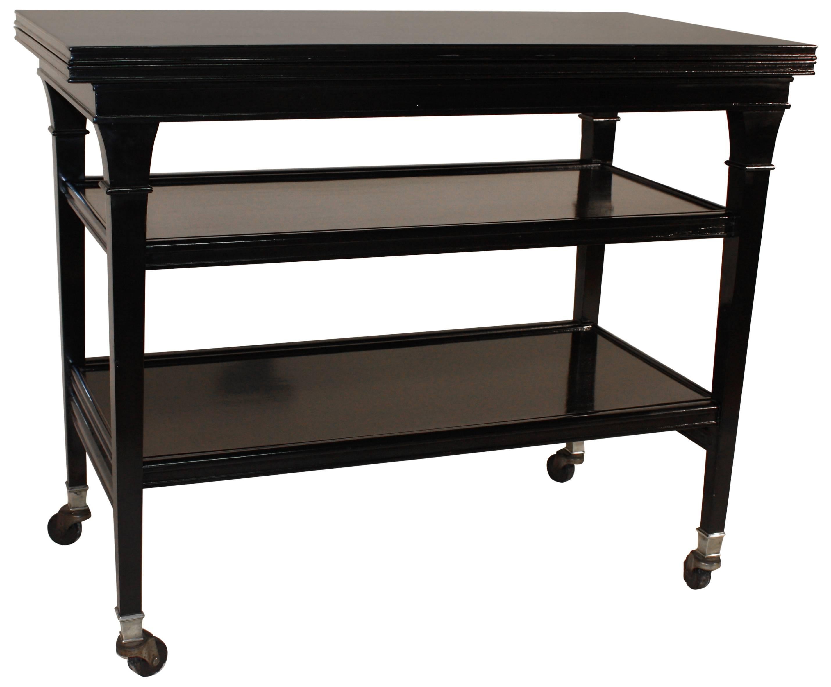 1940s Black Lacquer Serving Cart, Breakfast Table