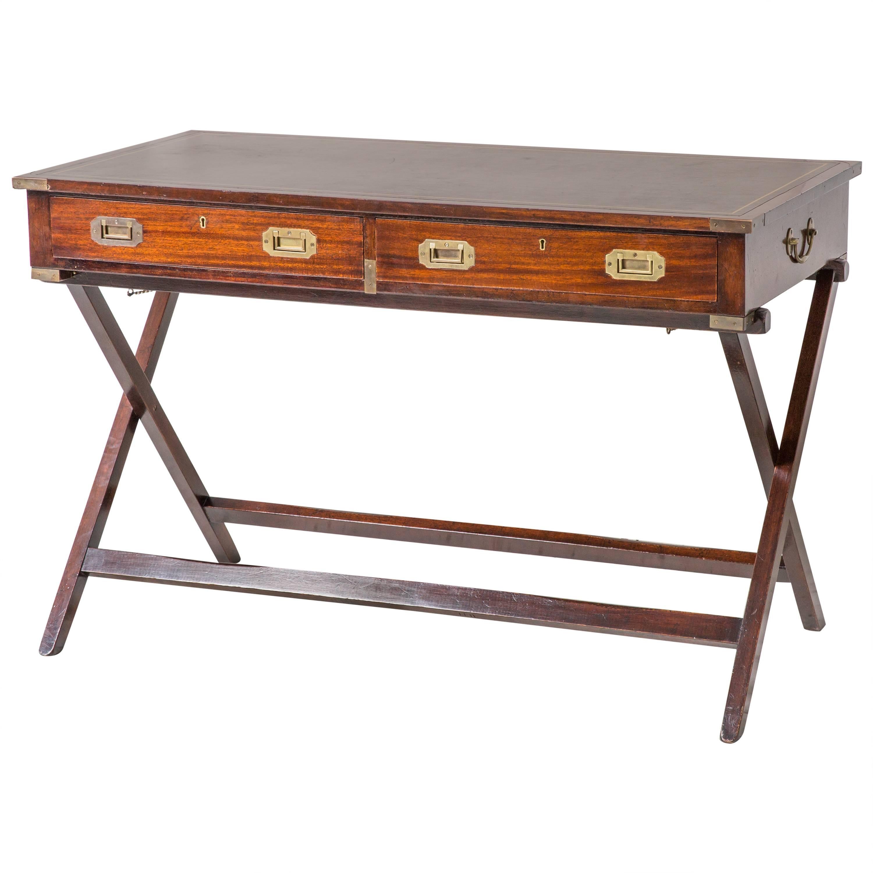 Campaign Style Desk with Leather Inset