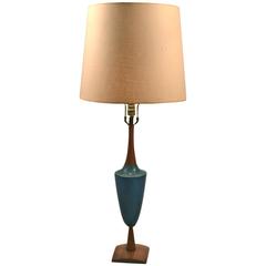 Mid-Century Ceramic and Teak Lamp