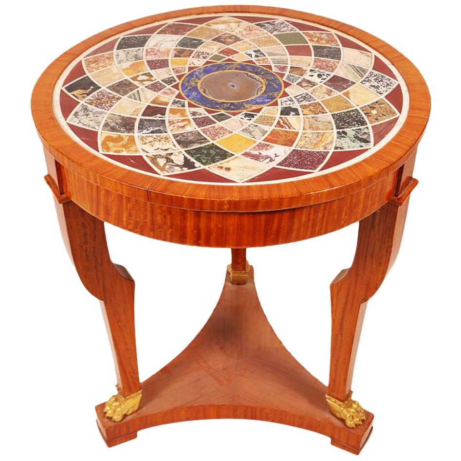 Fantastic Mosaic Inlaid Specimen Round Center Table with Bronze Claw Feet