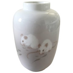 Royal Copenhagen Unique Art Nouveau Vase with Mice Decoration