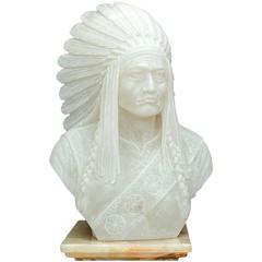 Unique Sculpture ( Indian Sioux ) in White Onyx, 20th Century