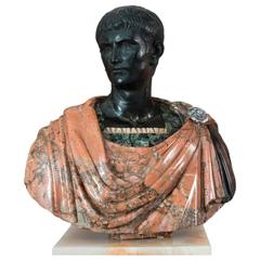 Unique Sculpture (  Bust of Augustus ) Marble Breccia Antique and Black