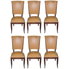 Set of Six French Art Deco Classic Walnut Dining Chairs, circa 1940s