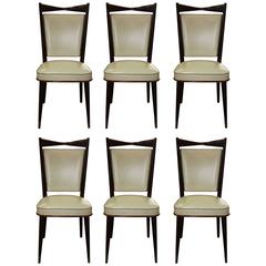 Suite of Six French Art Deco/Art Modern Walnut Dining Chairs, circa 1940s