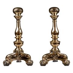 Fine Pair of French Gilded Bronze Firedogs Renaissance Period 9