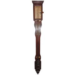 Antique Rare 18th Century Brass Mounted Mahogany Russian Stick Barometer, Signed