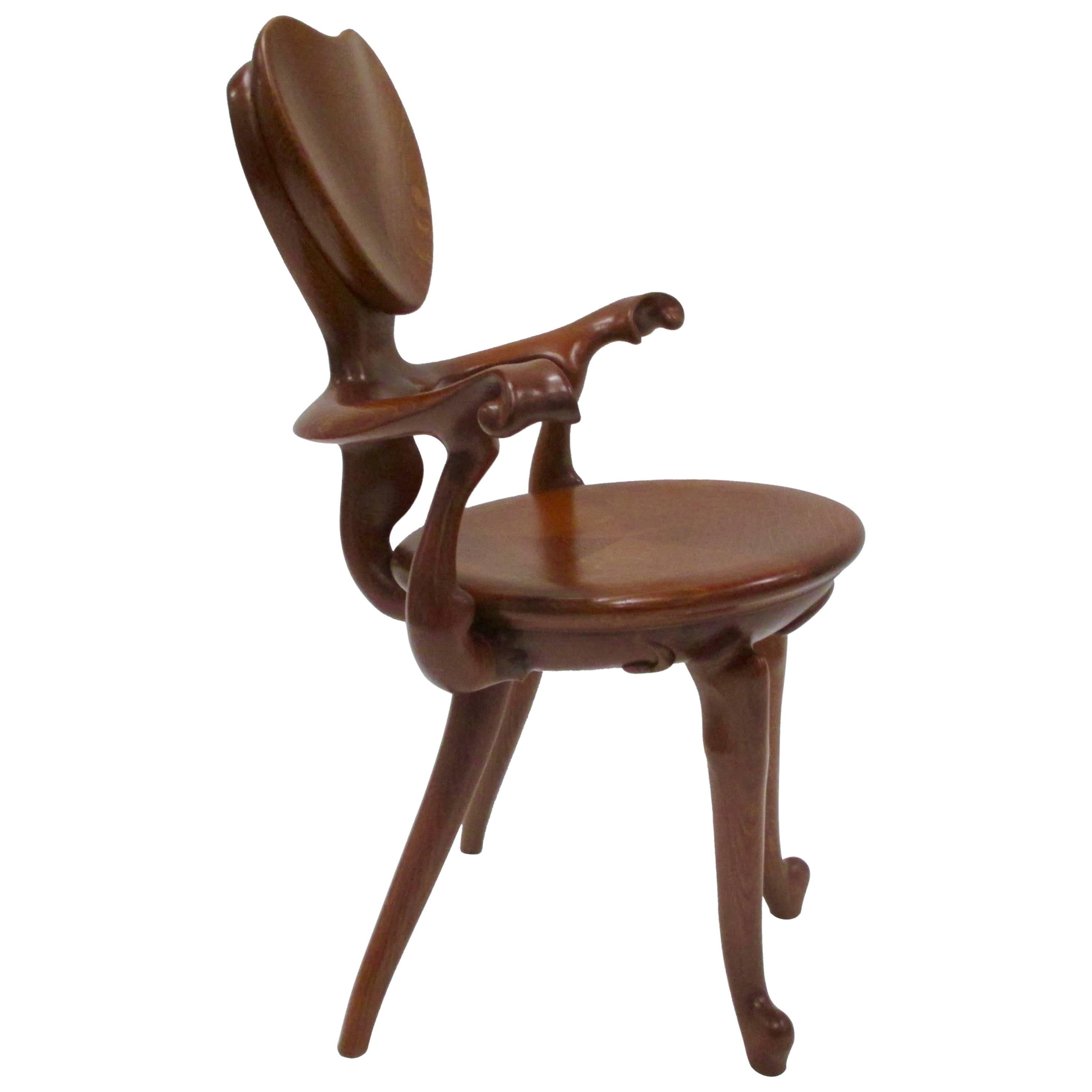 Carved Oak Armchair by Antoni Gaudi