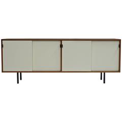 Credenza in Walnut and White Lacquer by Florence Knoll