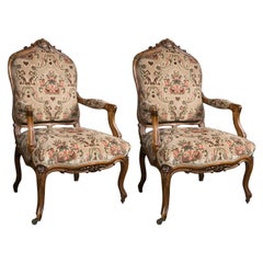 Pair of 19th Century Louis XV Style Walnut Fauteuils