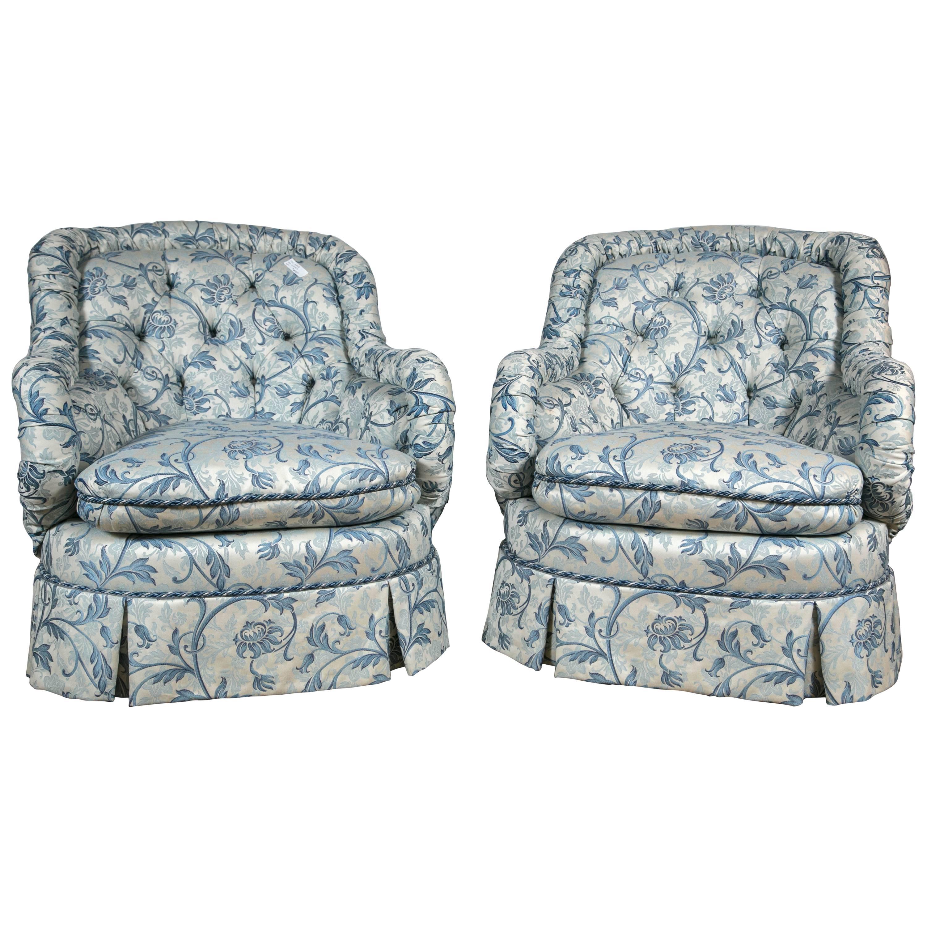 Pair of Tufted Barrel Back Chairs Custom Quality