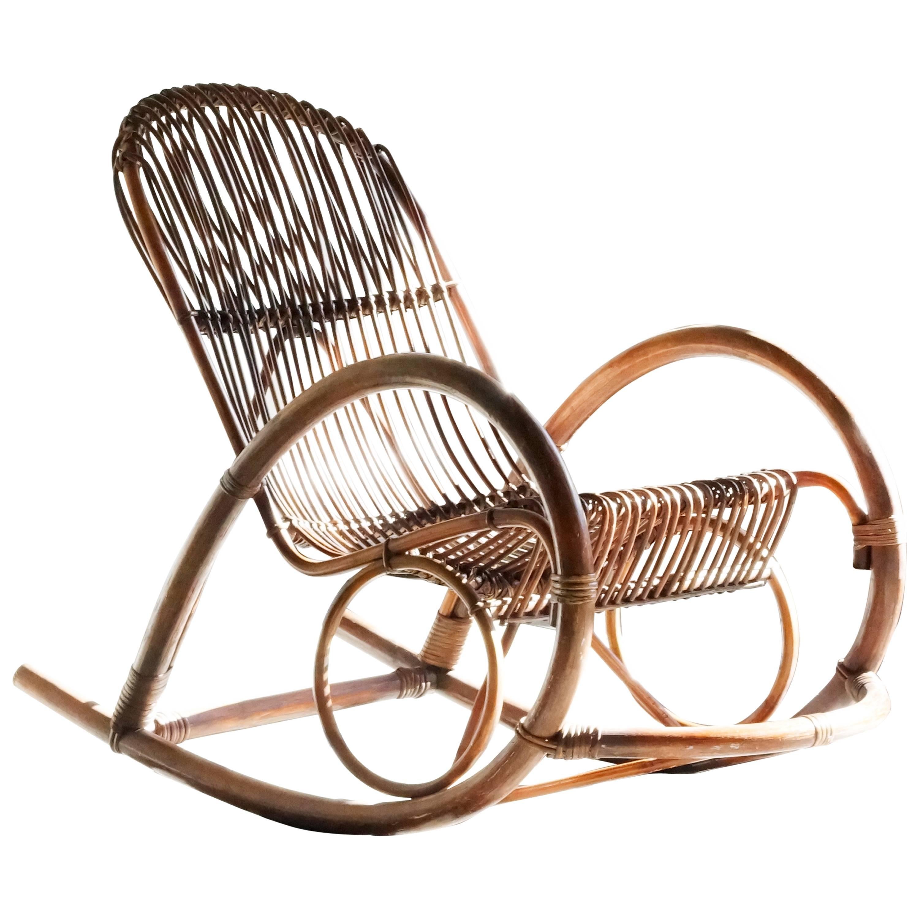 Mid-Century Modern Rattan Rocking Chair by Franco Albini