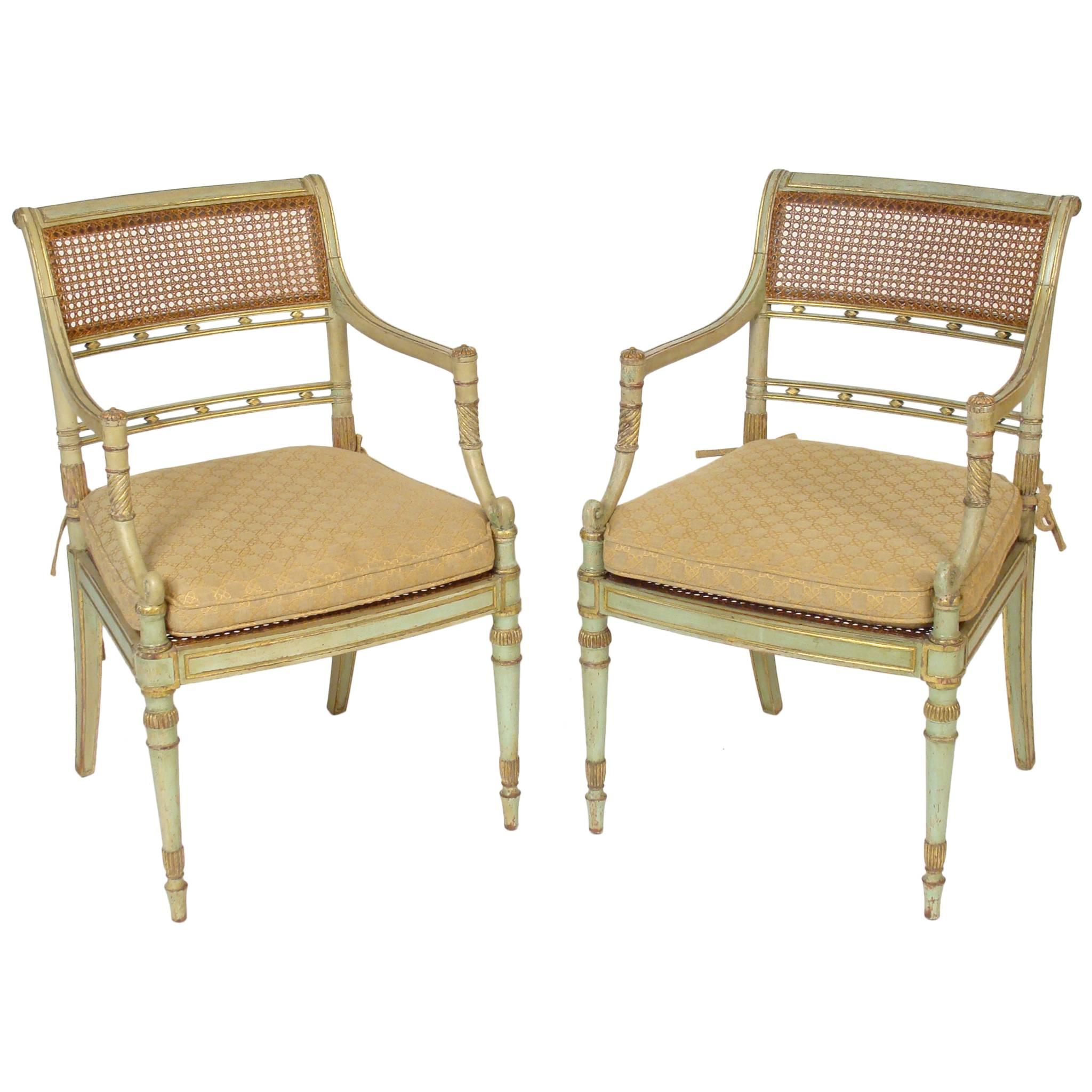 Pair of Painted English Regency Style Armchairs