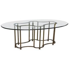 Mastercraft Hollywood-Regency,"Race Track" Dining Table, Brass Faux Bamboo 