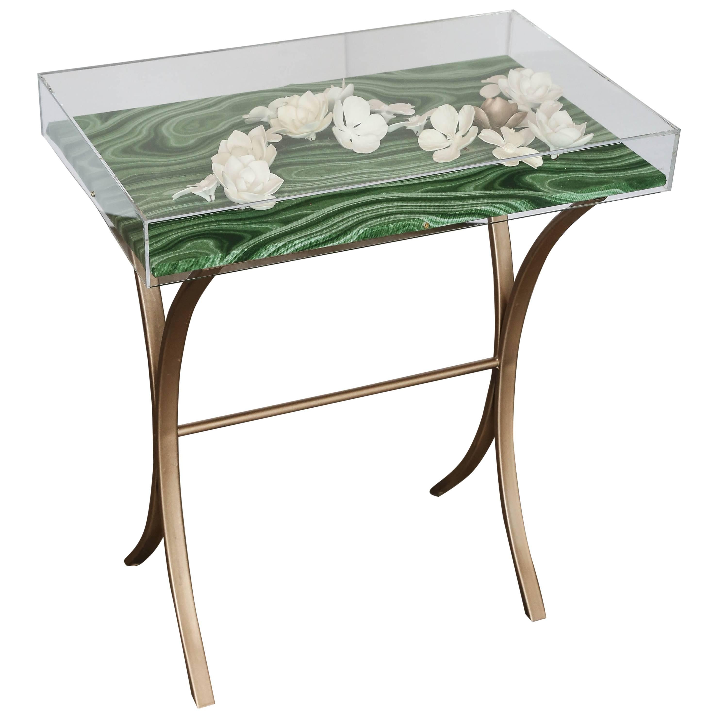 Lucite Object d'art with Rose Tone Metal Side Table by AMK for Patricia Kagan