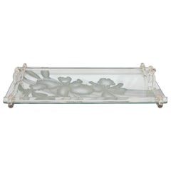 Dorothy Thorpe Etched Mirrored Glass Tray with Lucite Handles