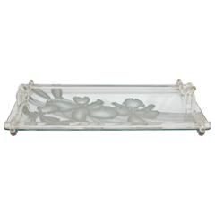 Dorothy Thorpe Etched Mirrored Glass Tray with Lucite Handles 2