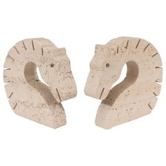 Vintage Pair of Mid-Century Flli Mannelli Giraffe Bookends in Travertine for Raymor
