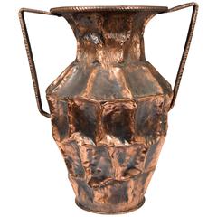 Retro Italian Brutalist Urn in Hammered Copper