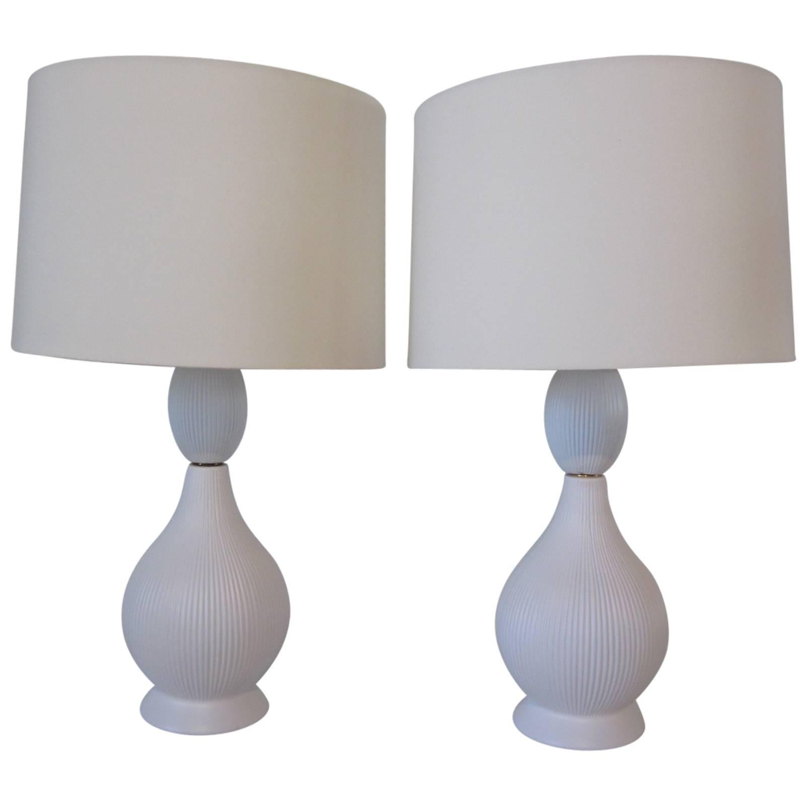 Mid-Century Onion Skin Styled Ceramic Pottery Table Lamps