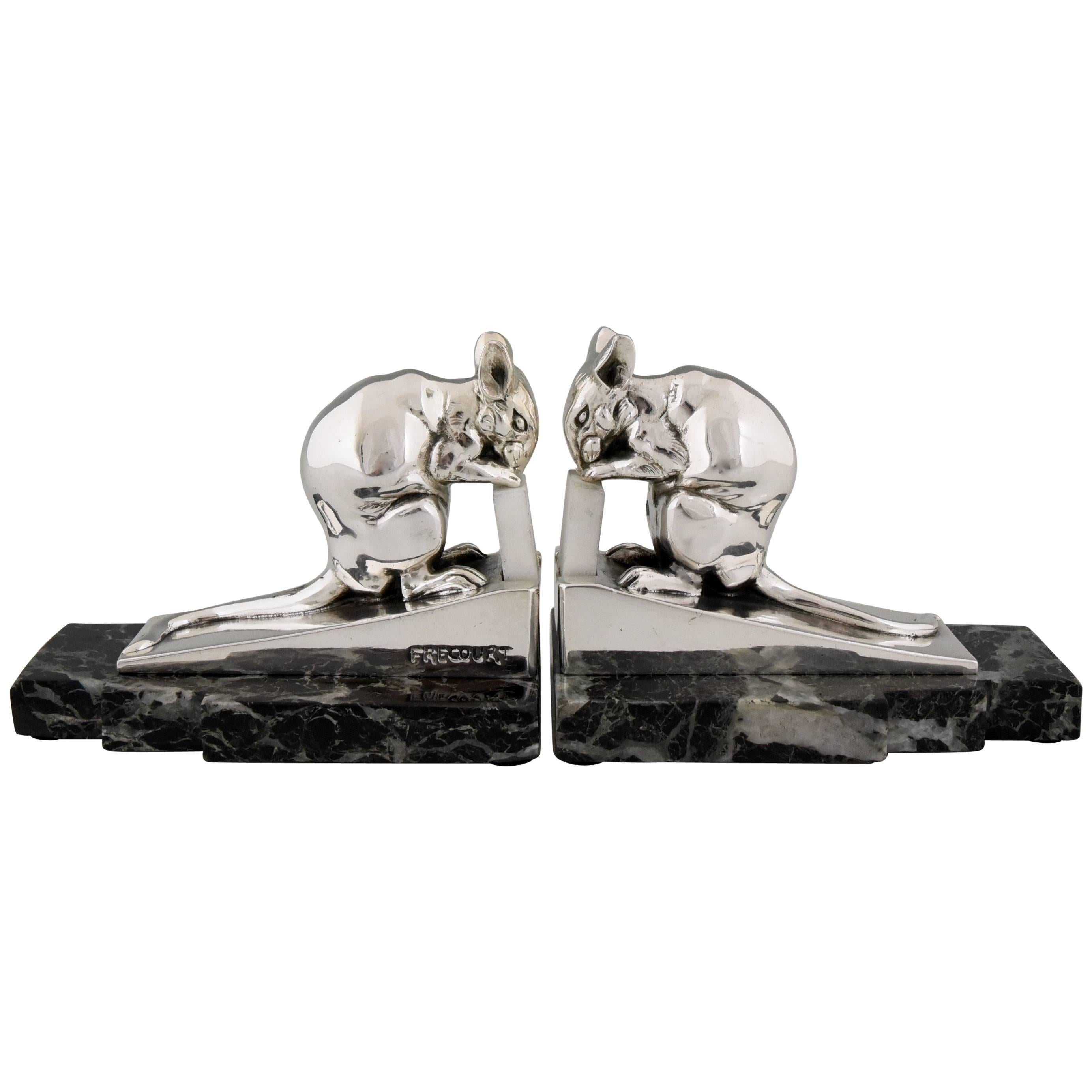 French Art Deco Slivered Mouse Bookends by Frecourt, 1930