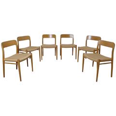 Set of Six Bright Oak Dining Chairs by Niels Otto Moller, Denmark, 1950s