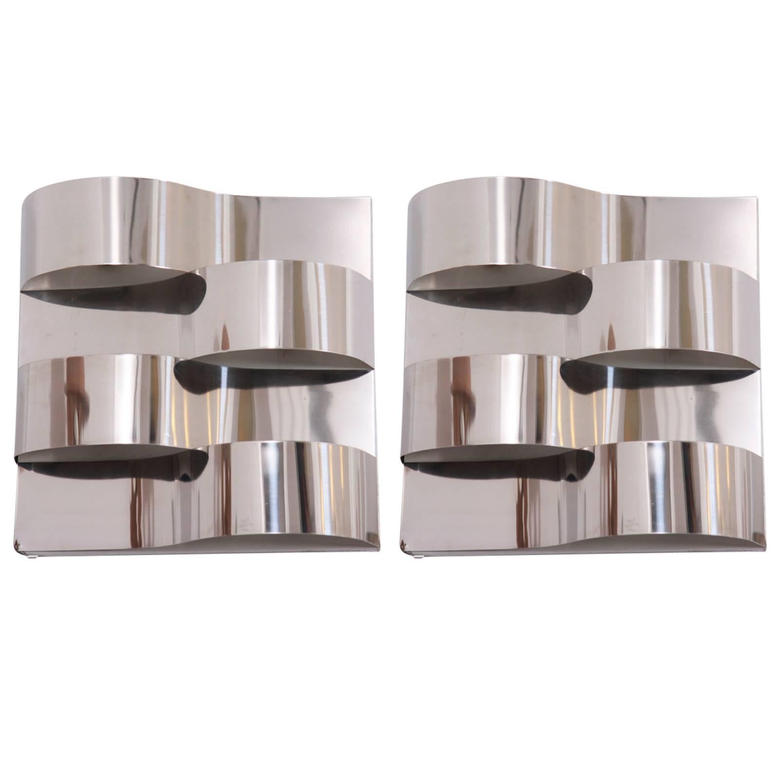 Pair of Beautifully Shaped 1970s Chrome Wall Sconces 