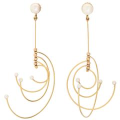 Kinetic Gold and Pearl Earrings