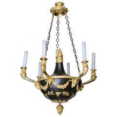 Antique A North of Europe Ormolu and Patinated Bronze Six-Light Chandelier Early XIX°